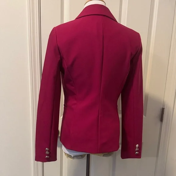 Nicole Miller Deep Raspberry Single-Button Tailored Blazer with Silver Buttons - Picture 6 of 10